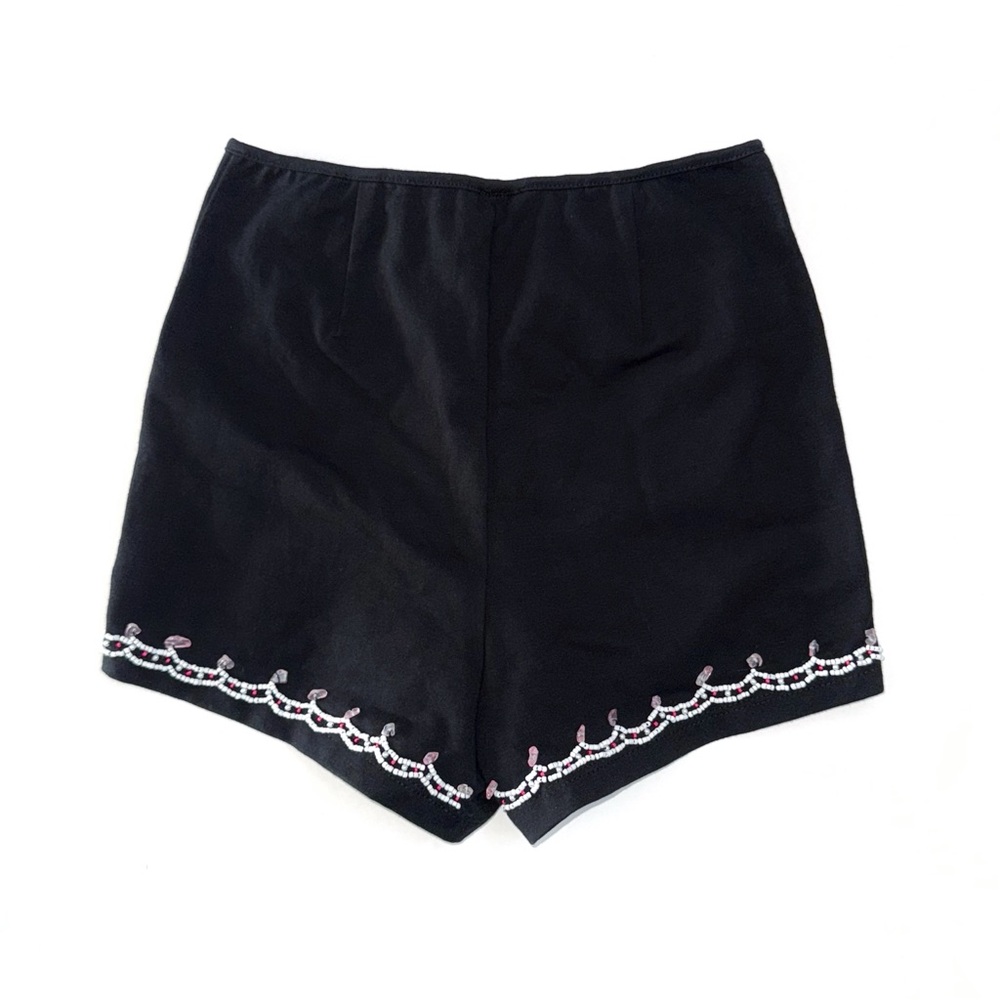 HER PONY THE LABEL BLACK PINK WHITE HEART BEADED SEQUIN HIGH RISE LACE UP SHORTS - Picture 2 of 8